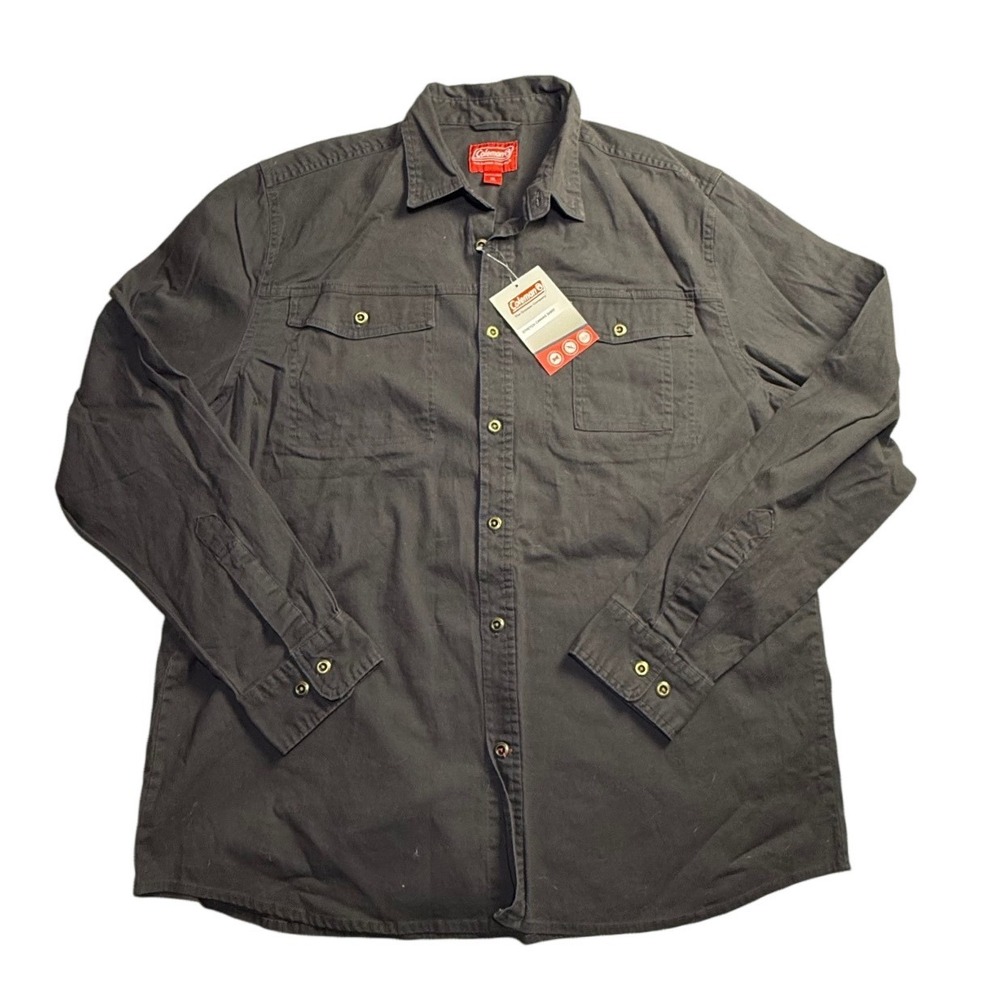 Coleman Mens Stretch Canvas Long Sleeve Button Down Shirt Charcoal Grey XL-2334